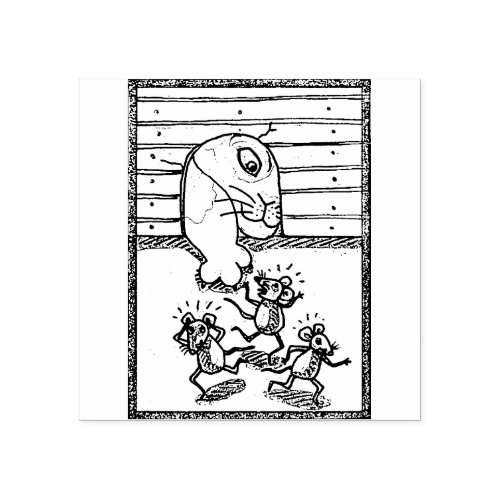 CAT CATCHING MICE MOUSE HOLE RUBBER STAMP