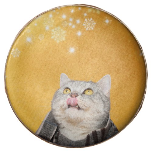 Cat Catching Snowflakes Winter Gold Dipped Oreos