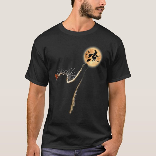 Cat Catching The Moon  Men Women Halloween Costume T-Shirt (Front)