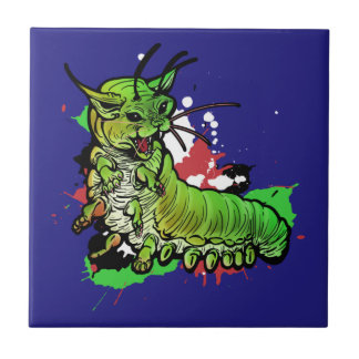 Cat Caterpillar green Ceramic Tile