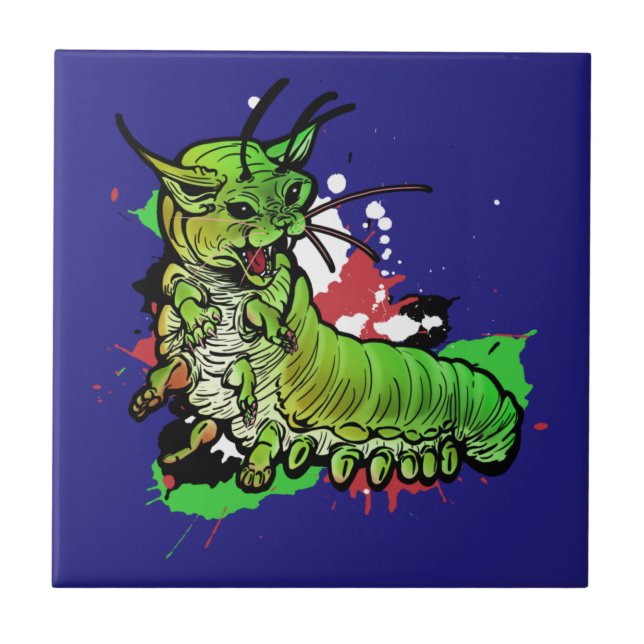 Cat Caterpillar green Ceramic Tile (Front)