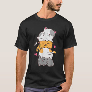 Cat Cats Cute Kitty Pile Anime Kawaii Neko Stack G T-Shirt
