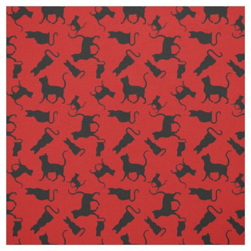 Cat/cats Kitten/kitty, silhouette, bright red Fabric