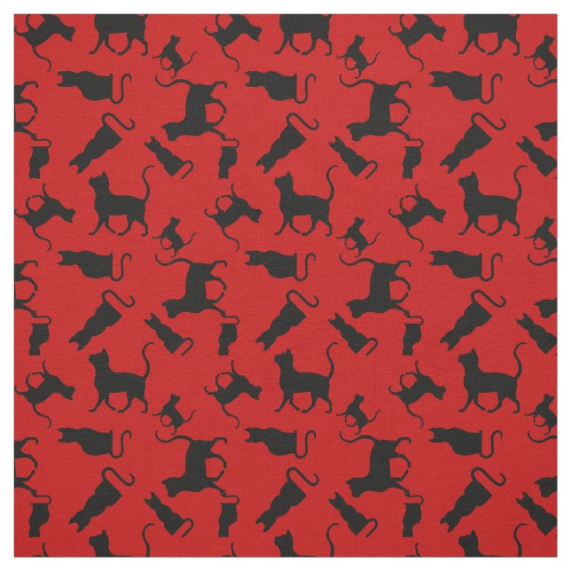 Cat/cats Kitten/kitty, silhouette, bright red Fabric (Swatch)