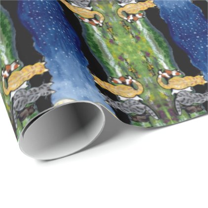 Cat Cats Watching Moon Wrapping Paper