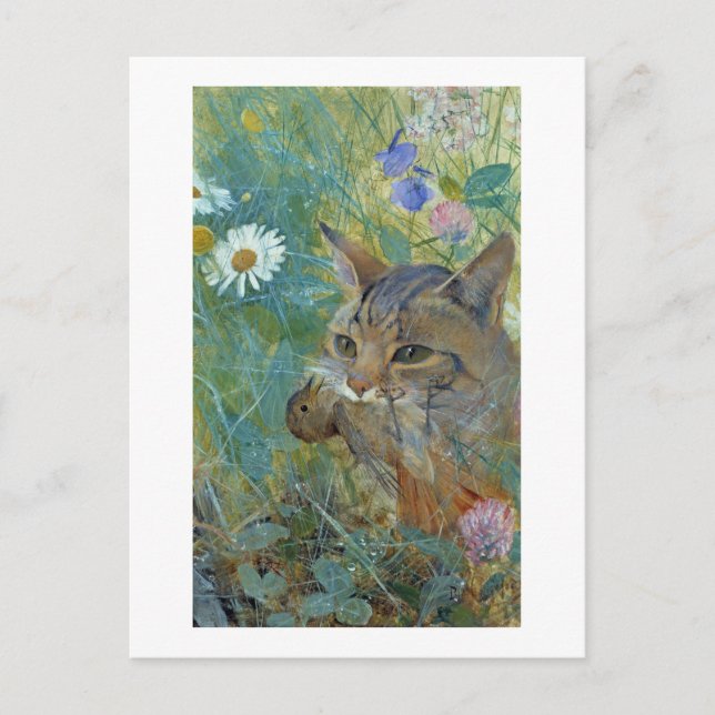 Cat Caught a Bird, Bruno Liljefors Postcard (Front)