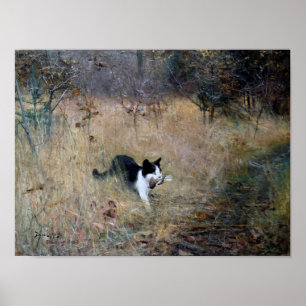 Cat Caught a Bird, Bruno Liljefors Poster