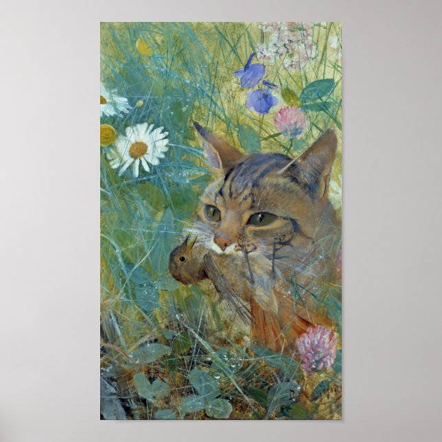 Cat Caught a Bird, Bruno Liljefors Poster (Front)