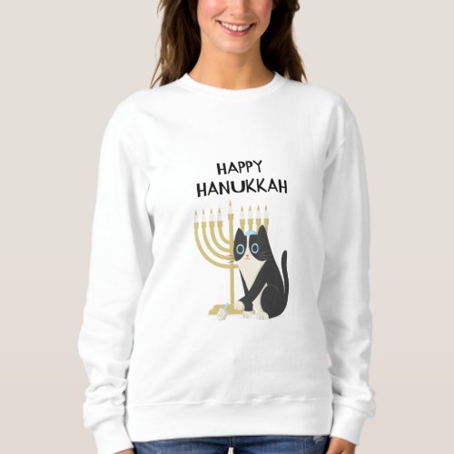 cat celebrating hanukkah and playing with a dreide sweatshirt