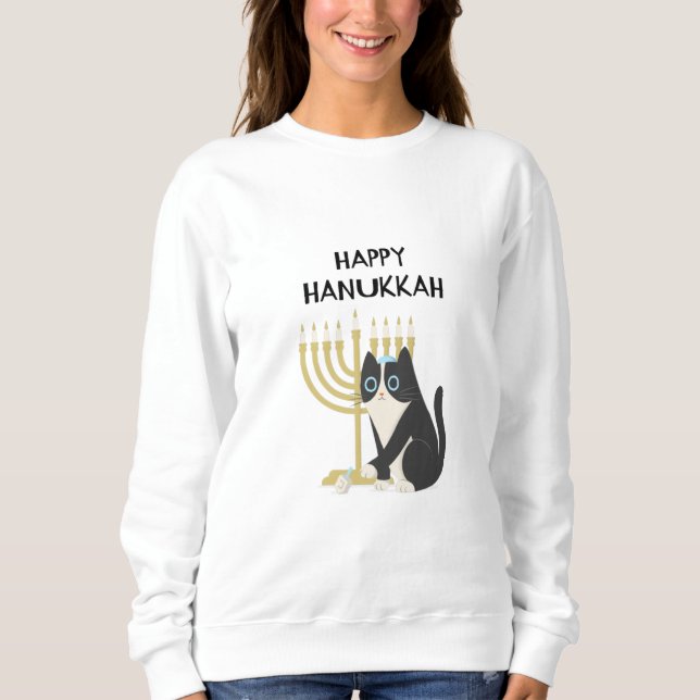 cat celebrating hanukkah and playing with a dreide sweatshirt (Front)