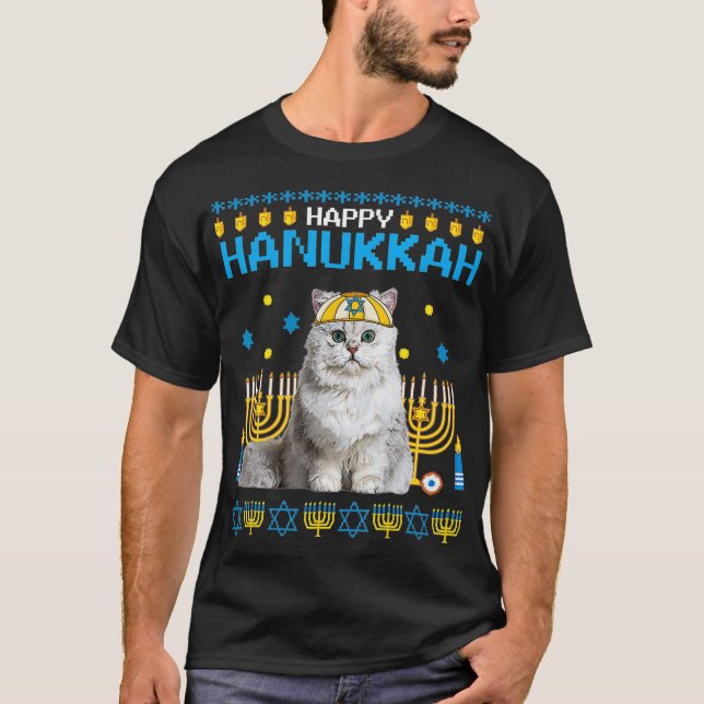Cat Chanukah Jewish Ugly Hanukkah Sweater Pajama  (Front)