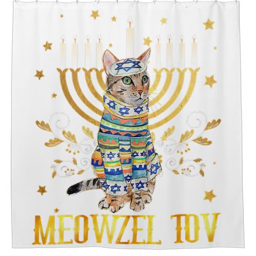 Cat Chanukah Jewish Ugly Hanukkaher Sweater Christ Shower Curtain