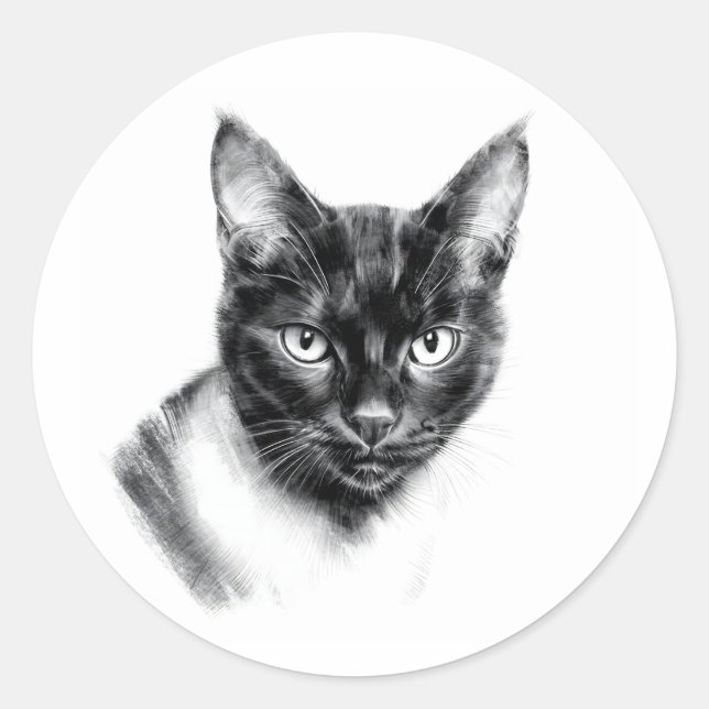 Cat Charcoal Classic Round Sticker (Front)