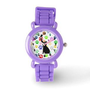 Cat Chasing a butterfly on Cute Paw Pattern Watch