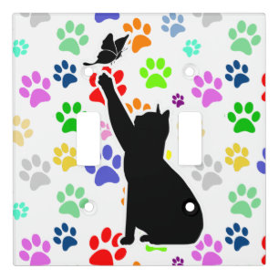 Cat Chasing a butterfly on Cute Pet Paw Pattern Light Switch Cover