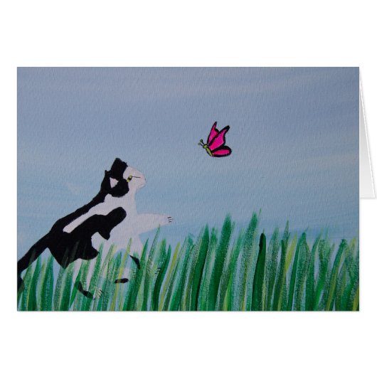 Cat Chasing Butterfly Cards (Front Horizontal)
