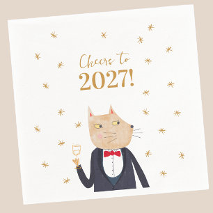 Cat Cheers to 2027 New Year Napkins