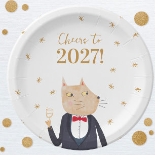 Cat Cheers to 2027 New Year Paper Plates