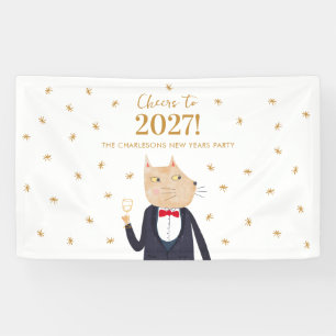 Cat Cheers to 2027 New Year Personalized Party Banner