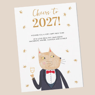 Cat Cheers to 2027 Personalized New Year Card