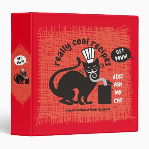 Cat chef bad kitty personalized cookbook recipe 3 ring binder