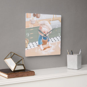 Cat Chef Baking in the Kitchen Square Wall Clock