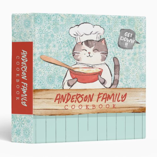 Cat chef hat cooking baking cookbook recipe 3 ring binder