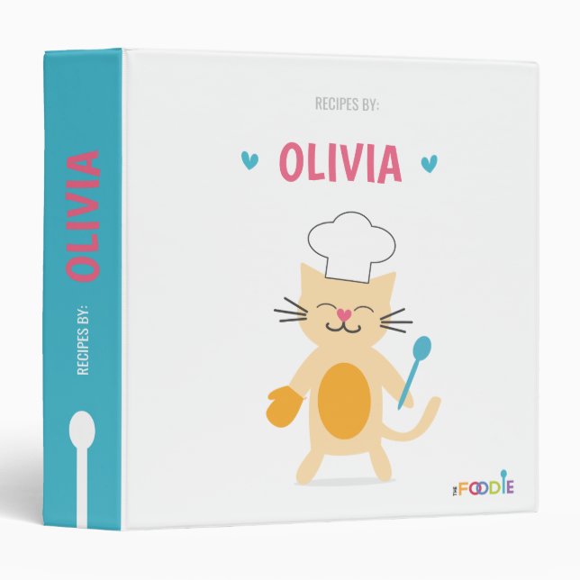 Cat Chef Personalized Kids Recipe Binder (Front/Spine)