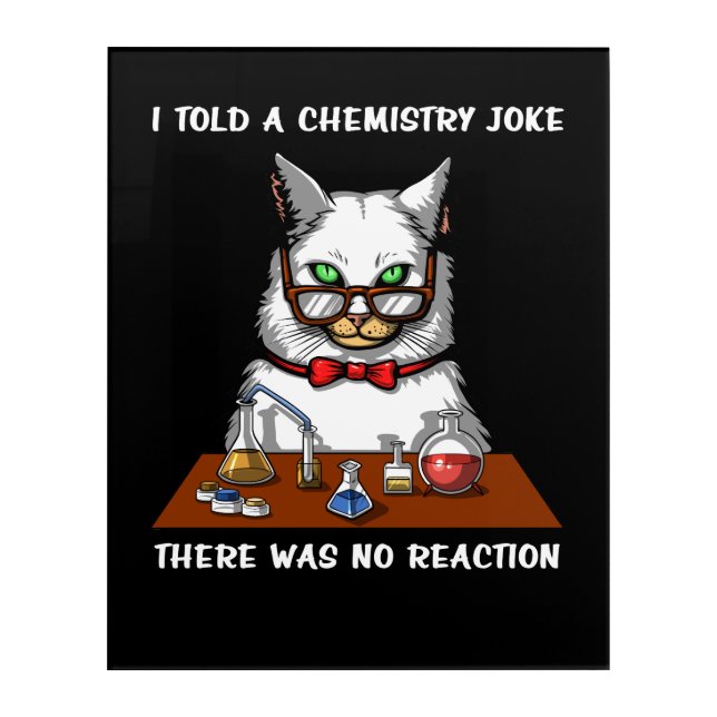 Cat Chemistry Teacher Funny No Reaction Joke Acrylic Print (Front)