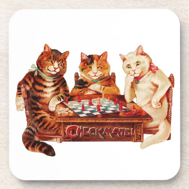 Cat Chess Checkmate Louis Wain Coaster (Front)