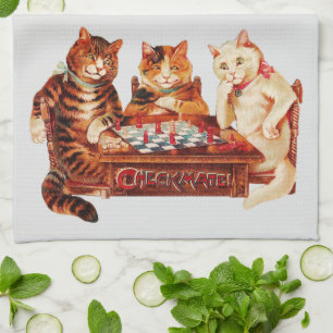 Cat Chess Checkmate Louis Wain Kitchen Towel