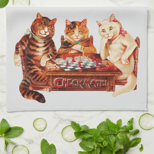 Cat Chess Checkmate Louis Wain Kitchen Towel (Folded)