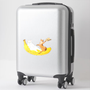 Cat chilling on banana holding hat sticker