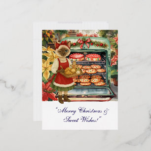 Cat Christmas Bakery themed for Cat lovers Foil Holiday Postcard