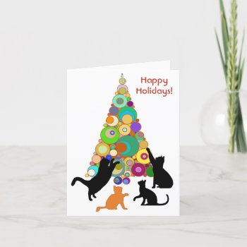 Cat Christmas Card Rocking Around The Christmas Tr by WeAreBlackCatClub at Zazzle
