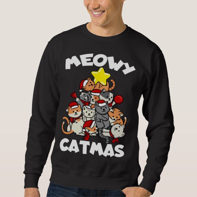 Cat Christmas Cat Tree Meowy Catmas Sweatshirt (Front)