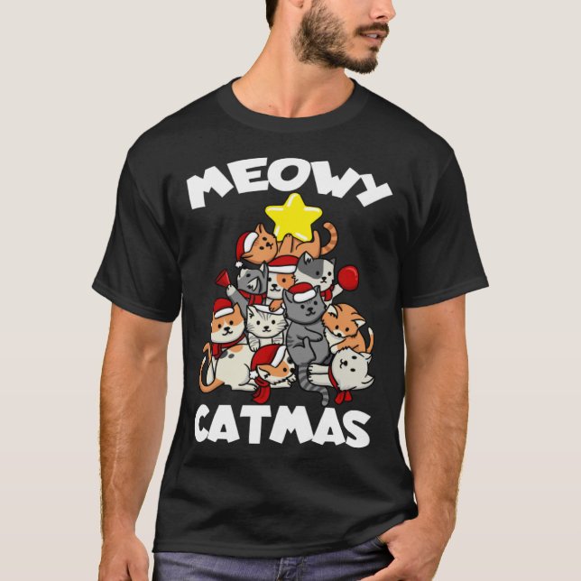 Cat Christmas Cat Tree Meowy Catmas T-Shirt (Front)