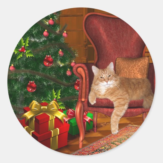 Cat Christmas Classic Round Sticker
