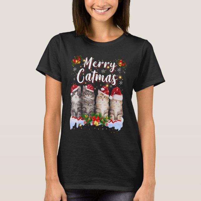 Cat Christmas Family Matching Merry Catmas Pajamas T-Shirt (Front)