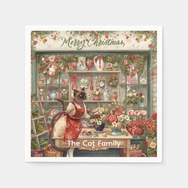 Cat Christmas flower arrangement by florist  Napkins (Front)