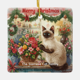 Cat Christmas flower arrangement by florist Paper Ceramic Ornament