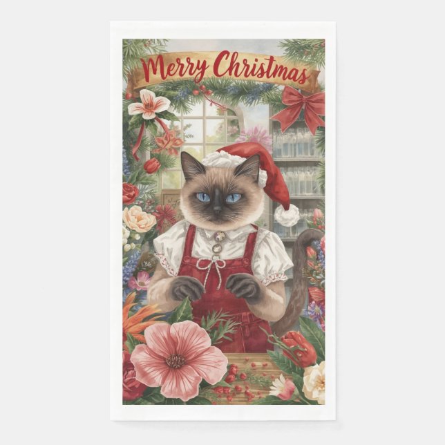 Cat Christmas flower arrangement by florist  Paper Guest Towels (Front)