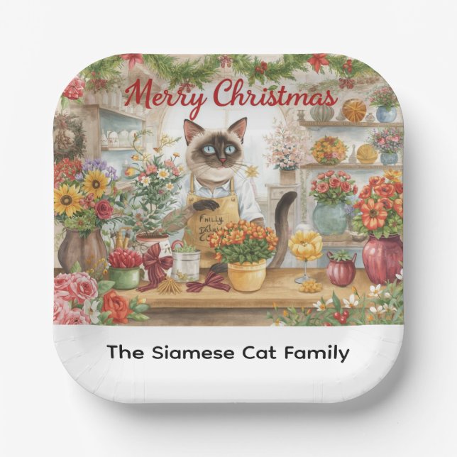 Cat Christmas flower arrangement by florist  Paper Plates (Front)