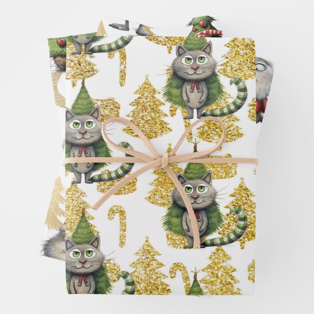 Cat Christmas for Cat Lovers Wrapping Paper Sheets (In situ)