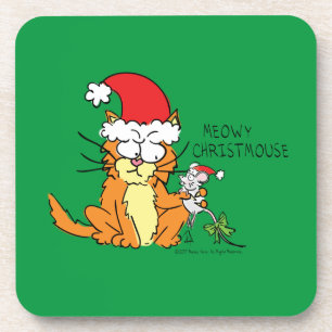 Cat  Christmas Funny Cartoon Cute Mouse Beverage Coaster
