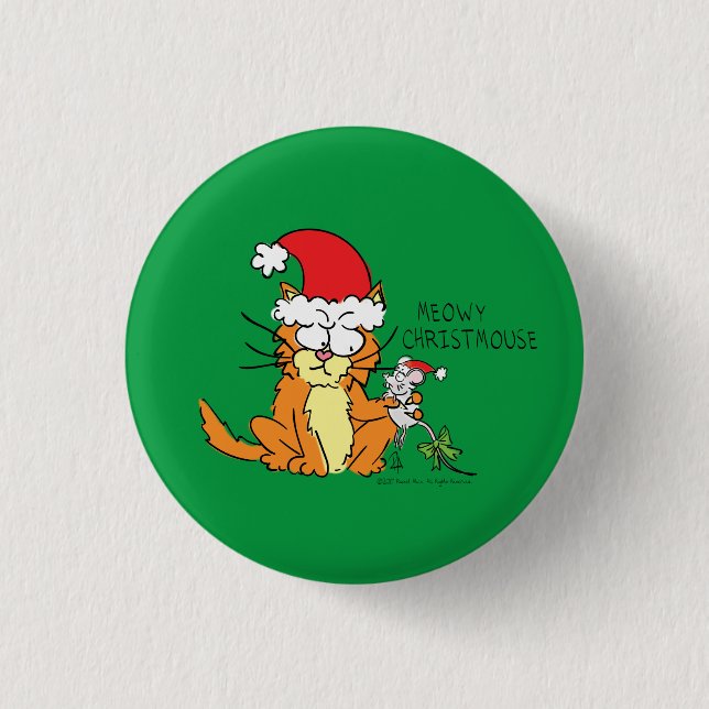 Cat  Christmas Funny Cartoon Cute Mouse Button (Front)