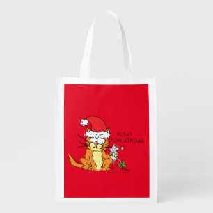 Cat  Christmas Funny Cartoon Cute Mouse Grocery Bag