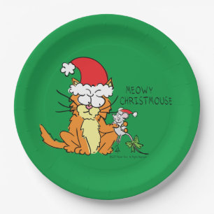 Cat  Christmas Funny Cartoon Cute Mouse Paper Plates