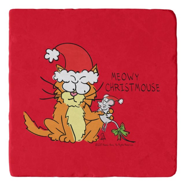 Cat  Christmas Funny Cartoon Cute Mouse Trivet (Front)