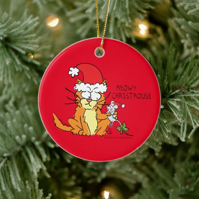 Cat Christmas Funny Ceramic Ornament (Tree)